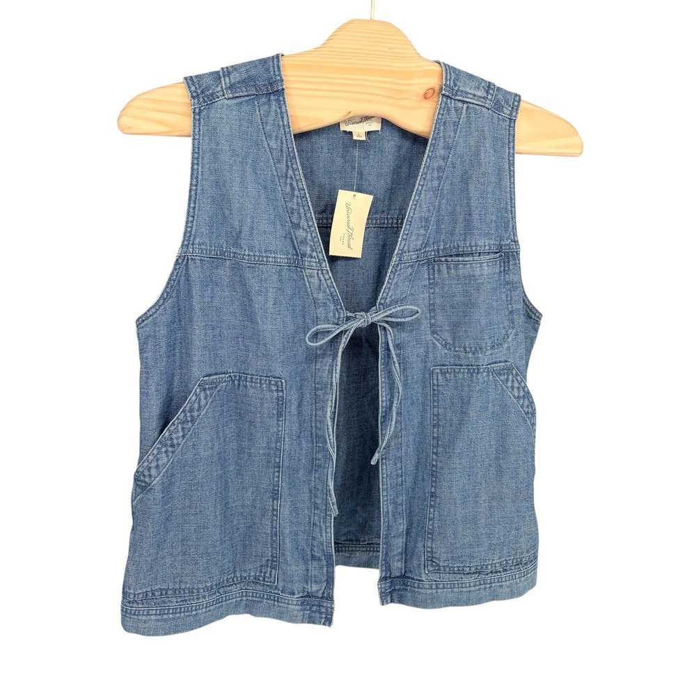 Universal Thread Denim Vest XL Medium Wash Blue Front Tie Utility Pockets